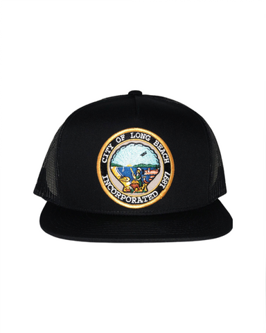 Black Mesh Trucker Hat W/ City Seal